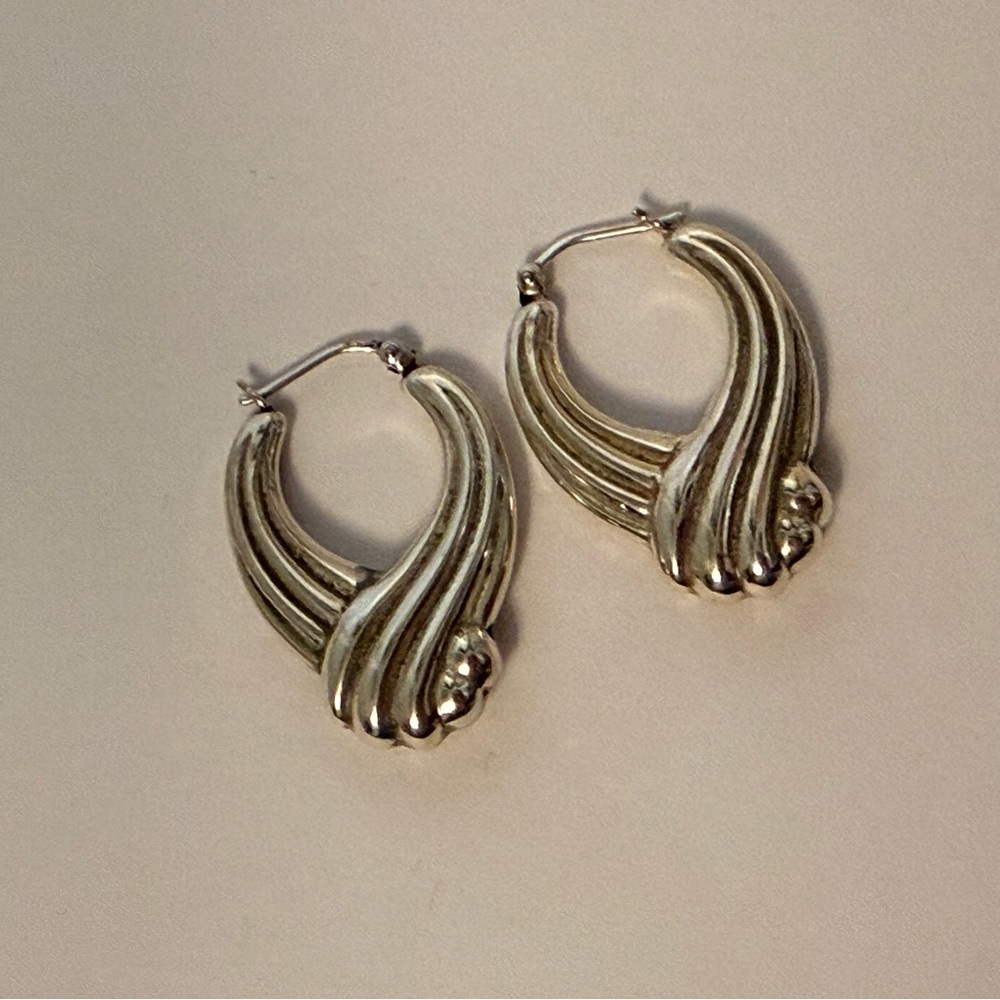 EARRINGS STERLING SILVER 925 HOOP SWIRL DESIGN 4 g